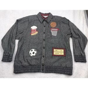 Vintage Sharon Young Jacket Womens M Gray Wool Lined Sports Granny MADE USA RARE